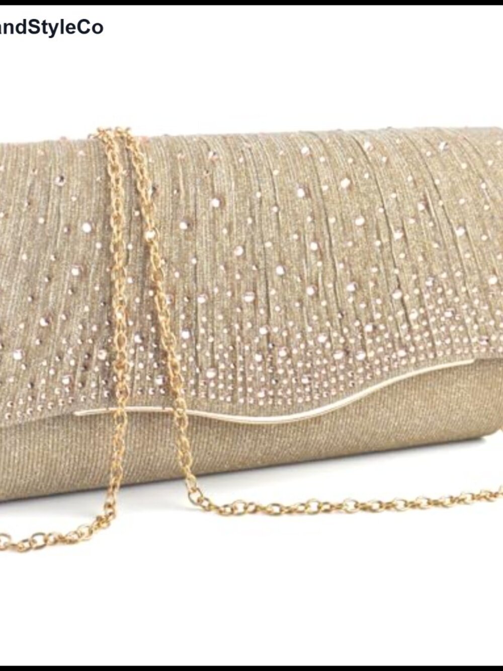 Satin Rhinestone Evening Clutch with Detachable Chain - Formal Party Bag